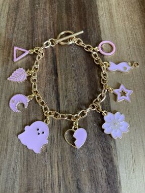 Handmade Cutesy Gold & Pink Enamel Charm Bracelet